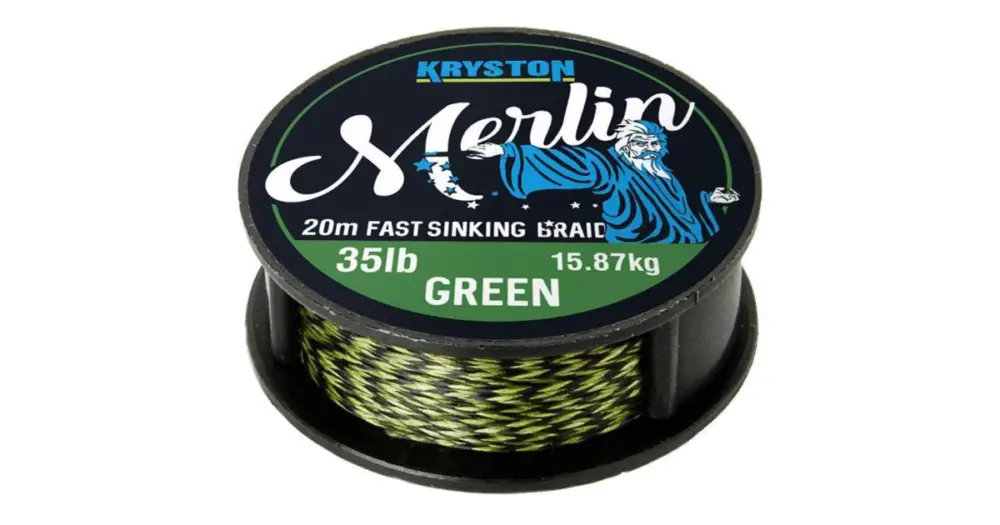 Kryston Návazcová Šňůrka Merlin Fast Sinking Braid Zelená 20 m-Nosnost 15 lb Nová Kolekce