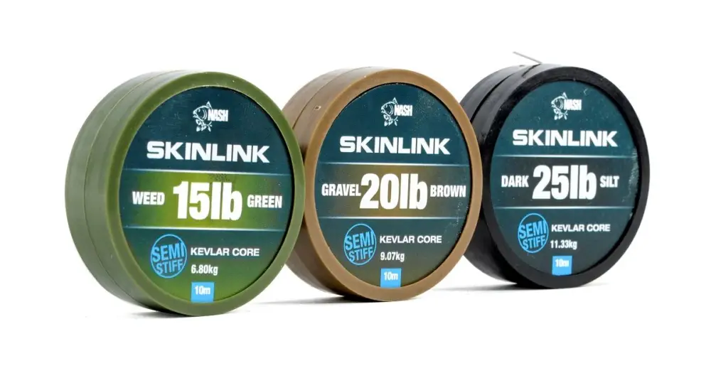 Nash Návazcová Šňůrka Potahovaná SkinLink Semi Stiff 10 m Silt Tmavá -Průměr 35 lb / Nosnost 15,87 kg Nová Kolekce