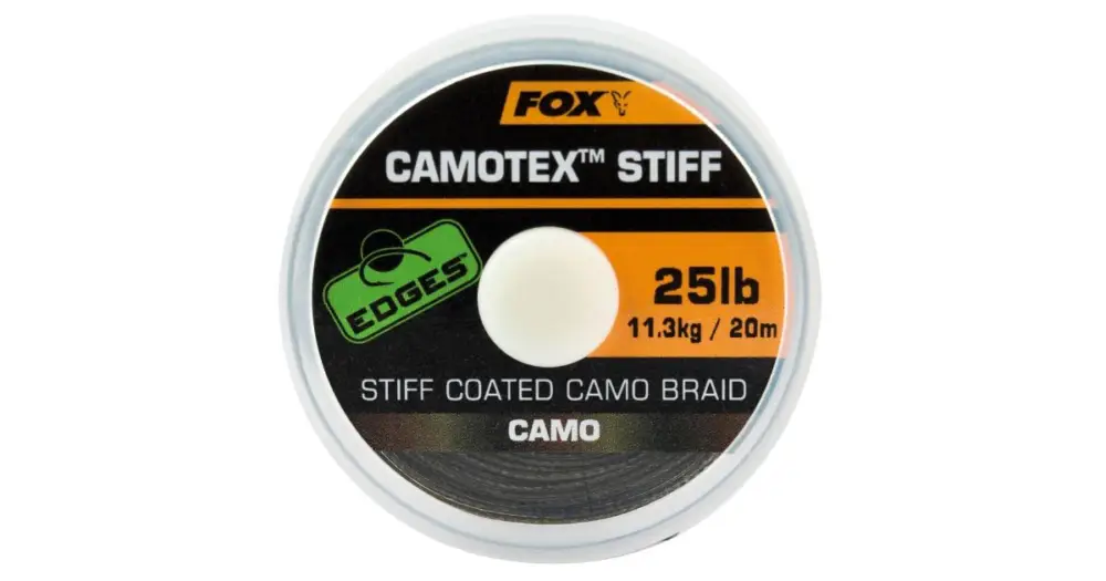 Fox Návazcová Šňůrka Edges Camotex Stiff 20 m-Průměr 35 lb / Nosnost 15,9 kg Sezónní Sleva