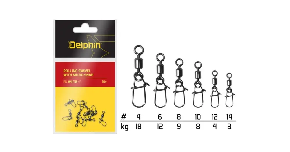 Víkendová Akce Delphin Obratlík S Karabinkou Rolling Swivel With Micro Snap 10 ks - Velikost 12 Nosnost 4-Velikost 12 Nosnost 4 kg