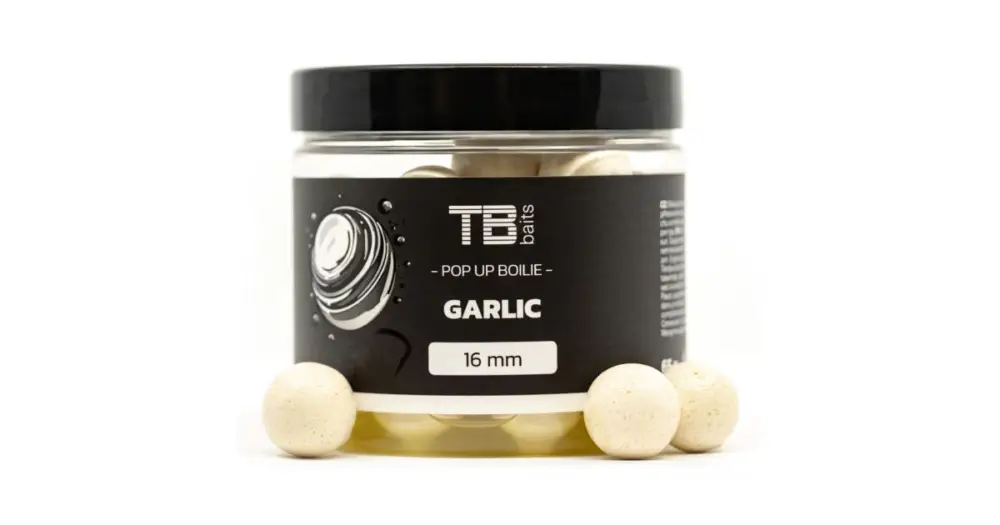 Nejprodávanější TB Baits Plovoucí Boilie Pop-Up White Garlic + NHDC 65 g-12 mm