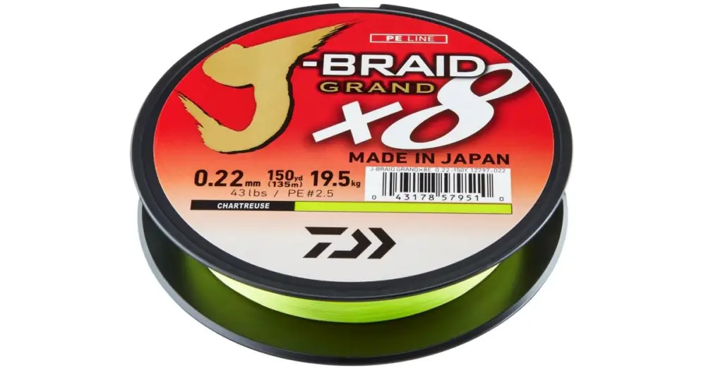 Daiwa Splétaná Šňůra J-Braid Grand X8E Chartreuse 135 m - 0,22 mm 19,5 kg Nová Kolekce