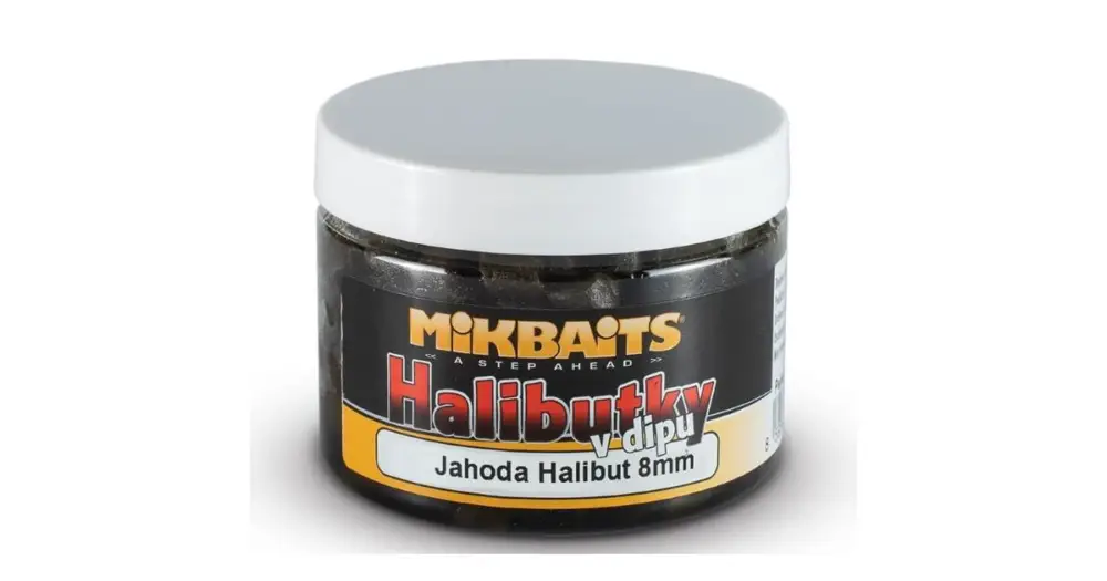 Mikbaits Pelety Halibutky v Dipu 8 mm 150 ml - Jahoda Halibut Bezpečná Platba