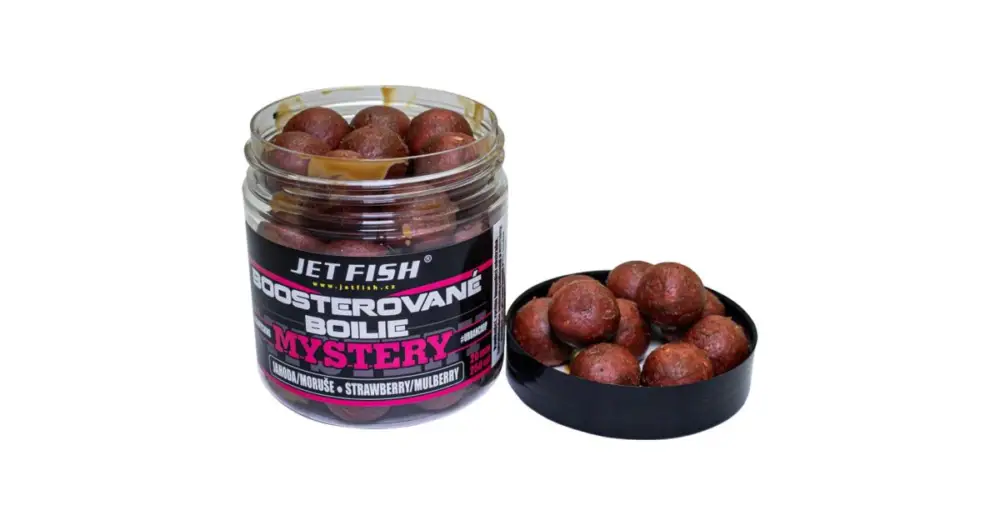 Jet Fish Boosterované Boilie Mystery Jahoda/Moruše 250 ml - 20 mm Originální