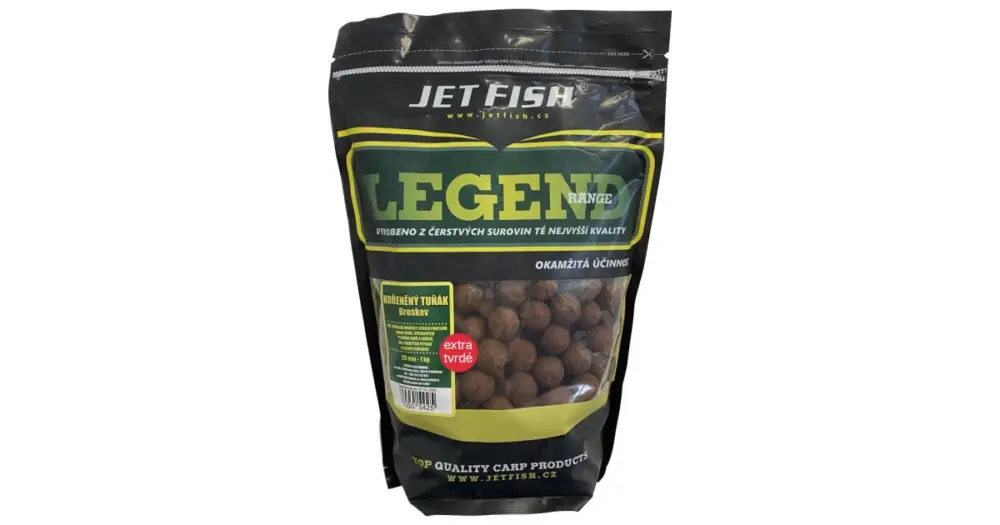 Oblíbený Jet Fish Extra Tvrdé Boilie Legend Range Kořeněný Tuňák Broskev 250 g