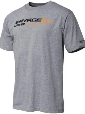 Aktuální Savage Gear Triko Signature Logo T Shirt Grey Melange - L