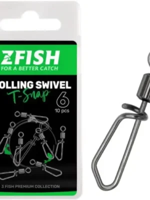 Zfish Obratlík s Karabinkou Rolling Swivel With T Snap 10 ks - Velikost 6 Nosnost 43 kg Cenově Výhodný