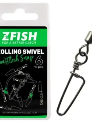 Zfish Obratlík s Karabinou Rolling Swivel & Coastlock Snap 10 ks - Velikost 8 Nosnost 25 kg Dokud Zásoby Vydrží