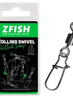 Zfish Obratlík s Karabinou Rolling Swivel & Fastlock Snap 10 ks - Velikost 6 Nosnost 27 kg Nová Kolekce