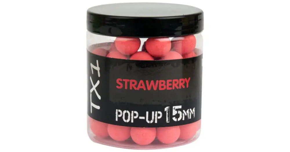 Hit Sezóny Shimano Plovoucí Boilie TX1 Pop Up Strawberry Fluoro Red - 15 mm 80 g