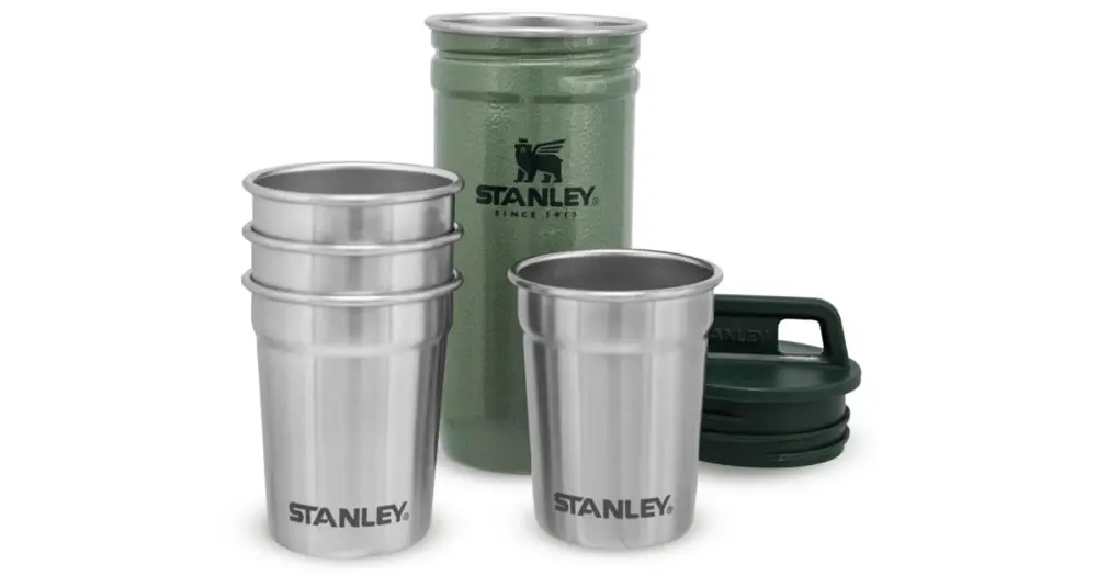 Zlevněný Stanley Set Nerezových Panáků 4 ks Adventure Series v Nerezovém Pouzdře Zelený