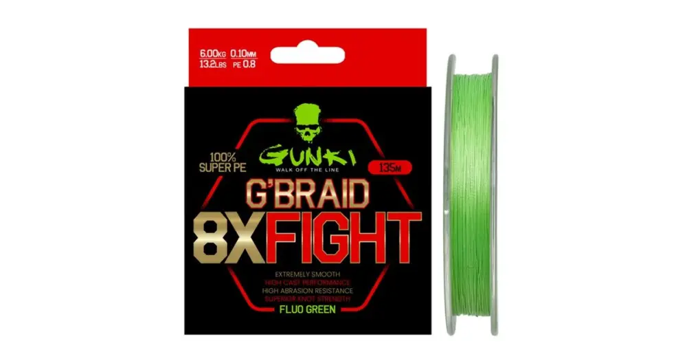 Nová Kolekce Gunki Splétaná Šňůra G Braid 8X Fighting Pe2 135 m - 0,21 mm 14,2 kg