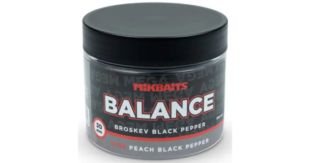Mikbaits Vyvážené Boilie Mega Balance BigB Broskev Black Pepper 300 ml 30 mm Rychlé Dodání