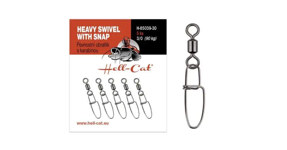 Nejprodávanější Hell-Cat Obratlík Pevnostní s Karabinou Heavy Swivel With Snap 5 ks - Velikost 1/0 Nosnost 55 kg