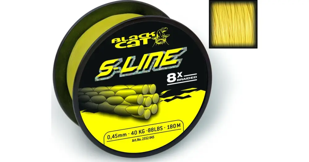 Black Cat Splétaná Šňůra S-Line Žlutá 3000 m - Průměr 0,38 mm Nosnost 40 kg Víkendová Akce