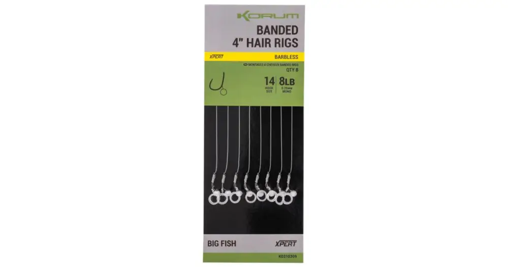Korum Návazec Banded Hair Rigs Barbless 8 ks Délka 4" - Velikost Háčku 10 Akční Cena
