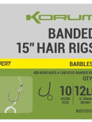 Akční Nabídka Korum Návazec Banded Hair Rigs Barbless 8 ks Délka 15" - Velikost Háčku 10