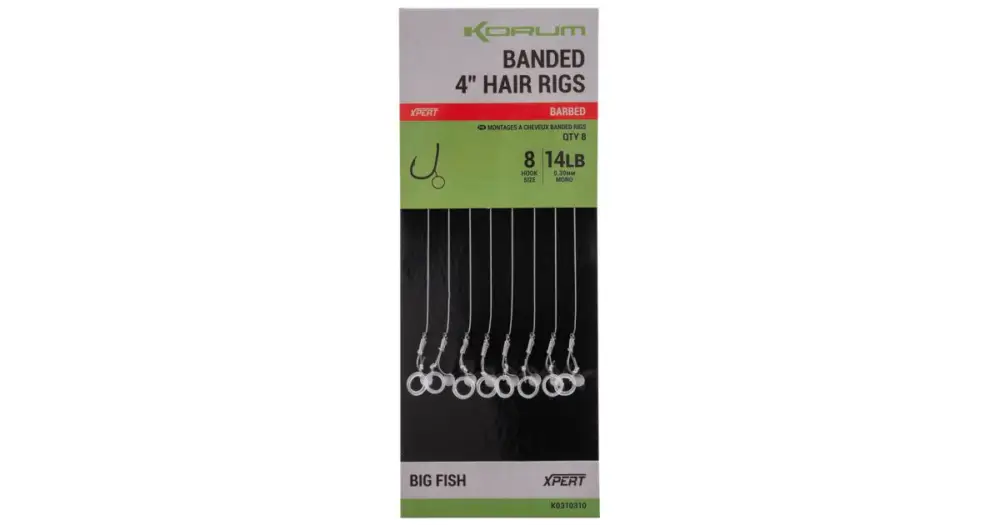 Korum Návazec Banded Hair Rigs Barbed 8 ks Délka 4" - Velikost Háčku 10 Oblíbený