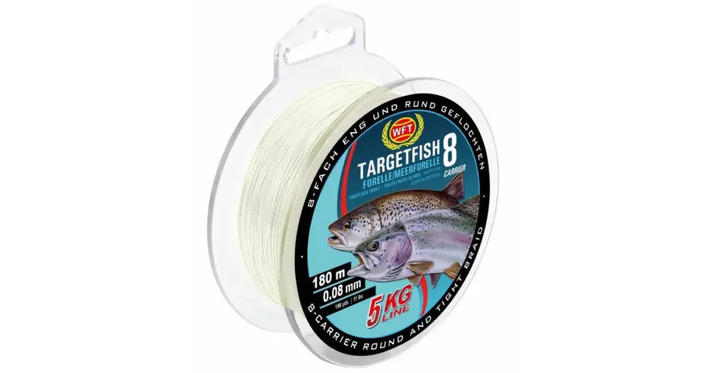 WFT Splétaná Šňůra Targetfish 8 Meerforelle Forelle Poloprůhledná - 0,08 mm 5 kg 180 m Akční Nabídka