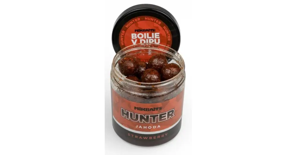 Mikbaits Boilie v Dipu Hunter Jahoda 250 ml - 24 mm Vysoce Kvalitní
