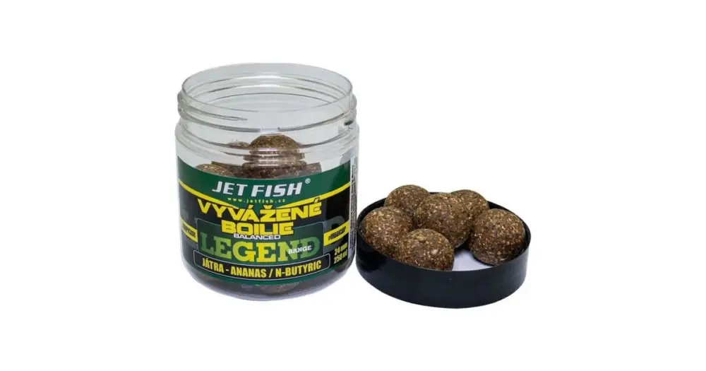 Jet Fish Vyvážené Boilie Legend Range Játra Ananas N-Butyric 20 mm 250 ml Nová Kolekce