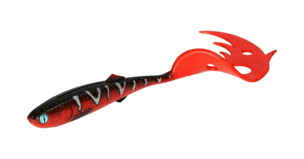 Mikado Gumová Nástraha Sicario Pike Tail Red Tiger Balení - 14 cm 13 g 2 ks Sleva