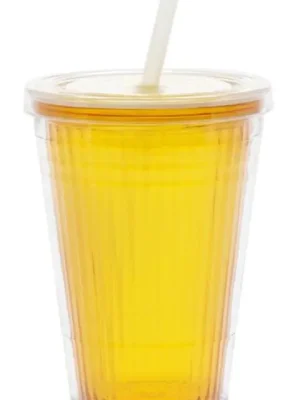 Pohárek s víčkem a brčkem žlutá Must-Have